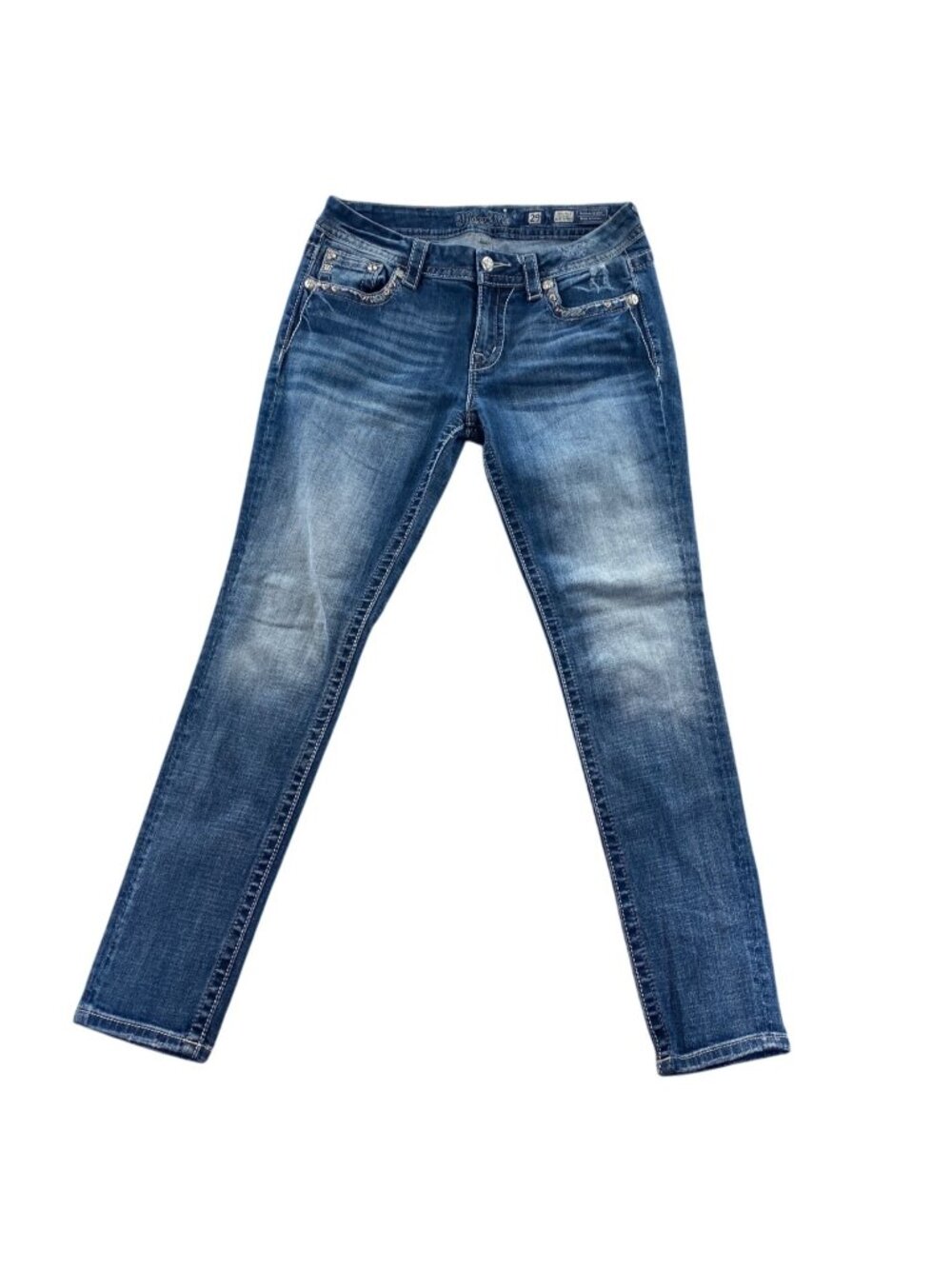 Miss Me Easy Skinny Jeans Womens 26 Blue Denim Stretch Mid Rise Distressed Ankle